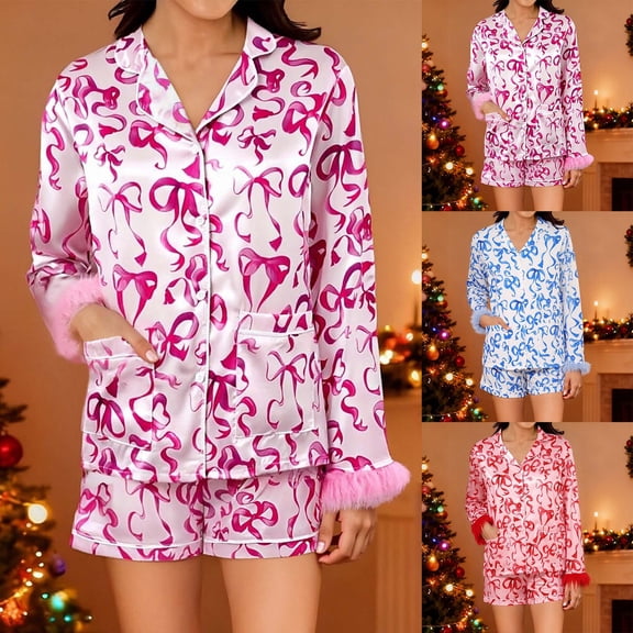 Womens Silk Satin Pajamas Set Long Sleeve Button Down Sleepwear 2 Piece Lounge Set Pj Set Blue L
