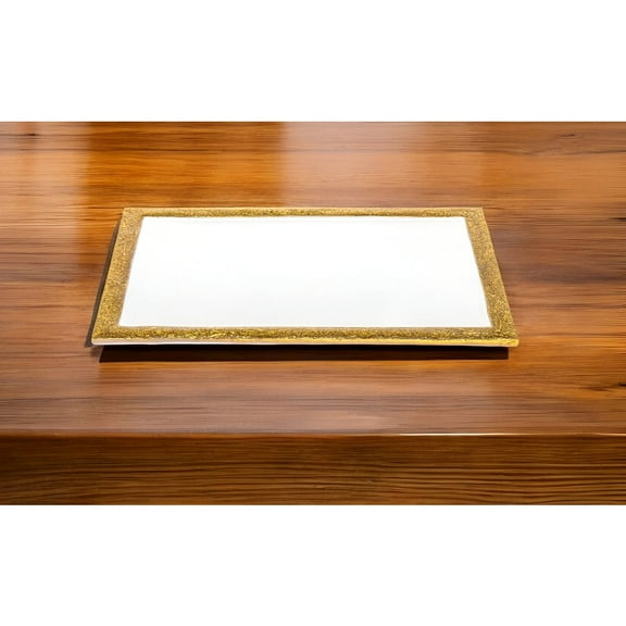 HomeRoots 9" Gold And White Rectangular Metal Tray