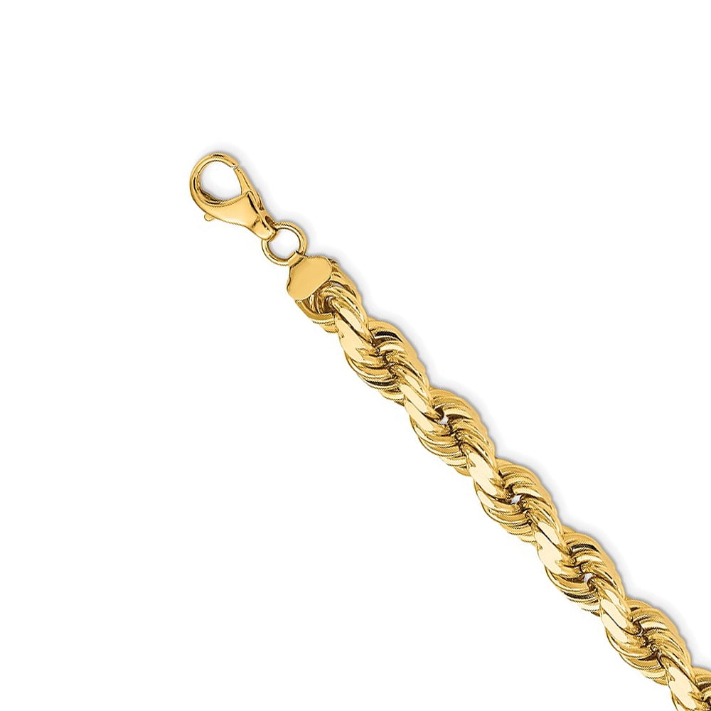 Men's 14K Yellow Gold 12mm D/C Solid Rope Chain Necklace, 24 inch