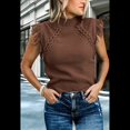 thumbnail image 4 of Suéter Sin Mangas para Mujer, Cuello Alto, Punto , Flecos, Corta, Estilo Bohemio, Moderno, Color Café, Talla L, 4 of 10