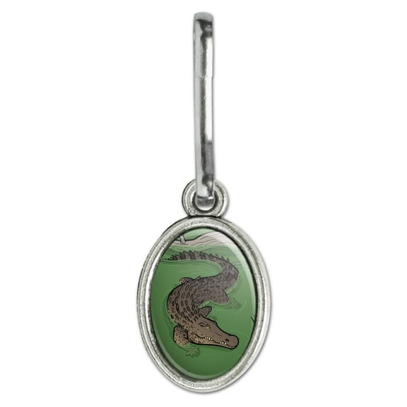Crocodile in Swamp Antiqued Oval Charm Clothes Purse Suitcase Backpack Zipper Pull Aid