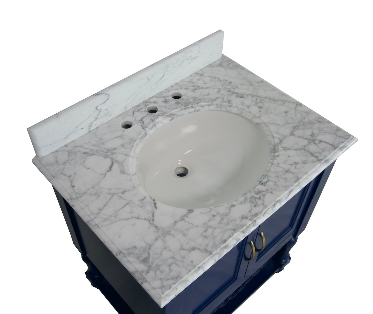 Beverly 30" Bathroom Vanity with Royal Blue Cabinet and Carrara Marble Top