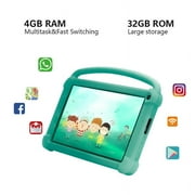 Kids Tablet 7 inch Android Tablet for Kids, 4GB+32GB+1024GB Expand, Quad-Core Processor, Toddler Tablets with Shockproof Case, WiFi, Bluetooth, Dual Camera, HD Screen, Education, Games, Green
