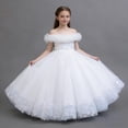 thumbnail image 3 of BFHHYA Girls Tulle Dresses Lace Off Shoulder Long Dress Wedding Birthday Flower Girl Dresses Size 3-14 Years, 3 of 5
