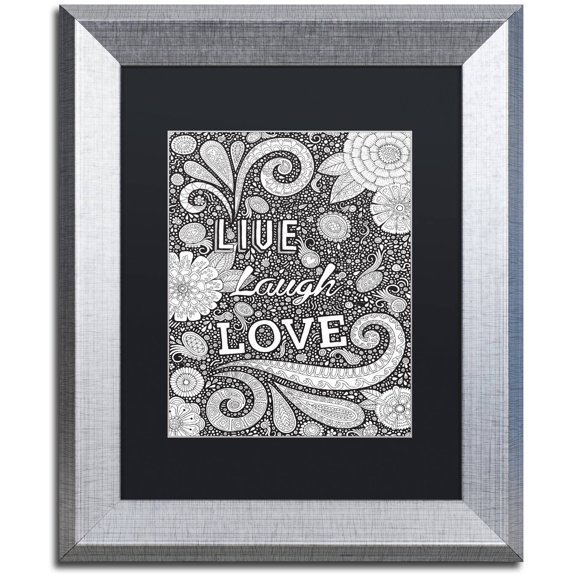 Trademark Fine Art "Live Laugh Love Black" Canvas Art by Hello Angel, Black Matte, Silver Frame