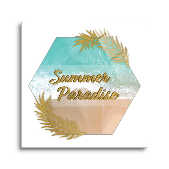 Summer Paradise Golden Sand Aqua Waves 8 x 8 Glass Wall Hanging Sign