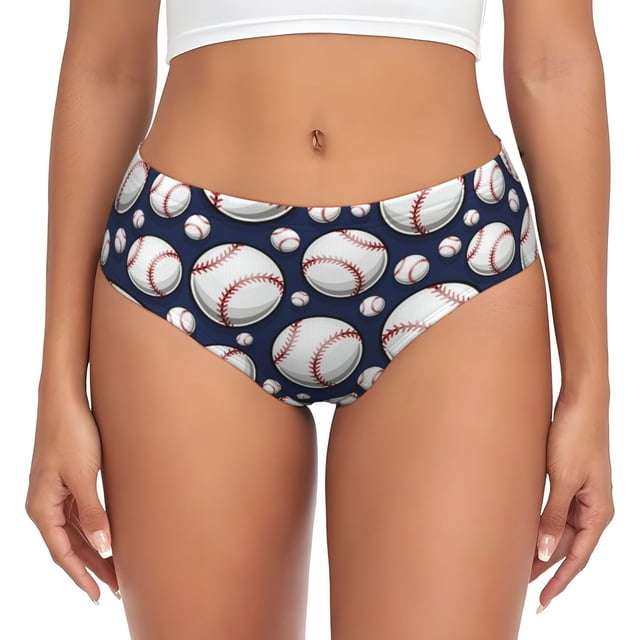 Fotbe Cute Basebal Calzones Estampados para Mujer – Ropa Interior de Algodón, Cómoda, Suave y Elástica-X-Large