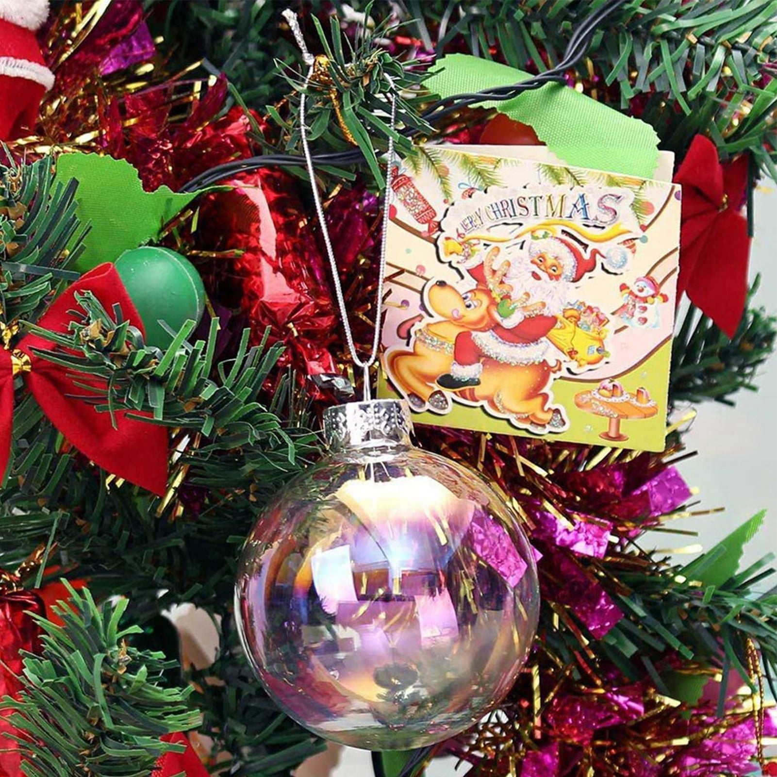 8cm Plastic Christmas Ball Ornament w/ Red String (Clear) (SDC8-RD) D-7
