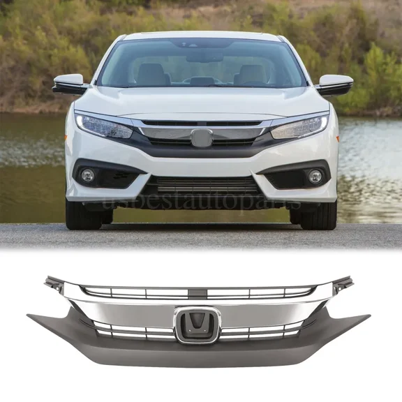 For 2016 2017 2018 Honda Civic Front Bumper Grille Hood Grill w/Chrome Trim