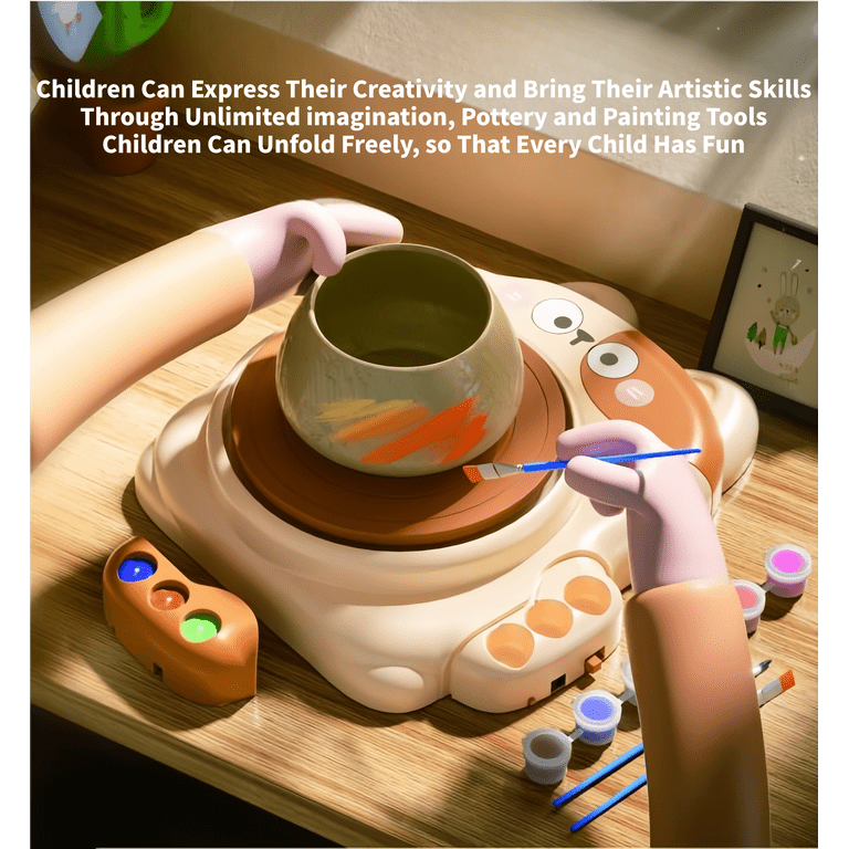 Beginner Pottery Wheel Kit - Complete Set With 6" Turntable, Clay & Tools For Adults & Kids