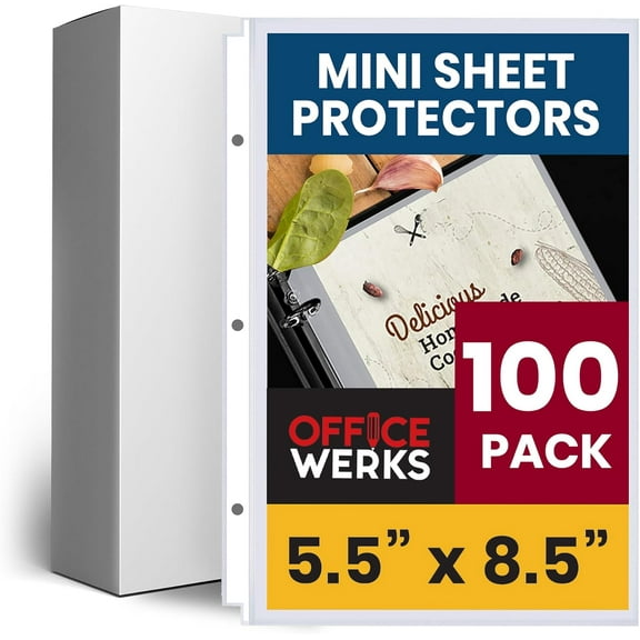 Heavyweight Sheet Protectors 5.5 x 8.5, 100 Pack Clear Mini Page Protectors, Top Load, Reinforced Holes, Acid-Free for 3-Ring Binders -