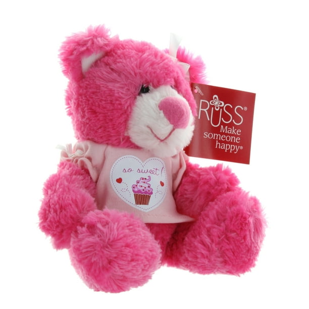 Russ Berrie Sweet Tee Bright Pink Teddy Bear with T-Shirt That Reads