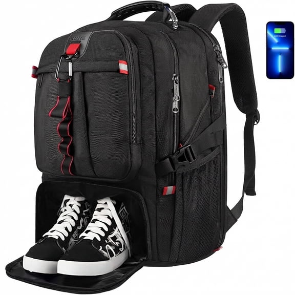 YOREPEK Travel Backpack, 50L Laptop Backpack with Shoe Compartment for Men and Women, Fits 17 inch Notebook, Black