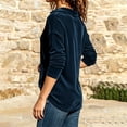 thumbnail image 7 of thefmos Women's V Neck Collared Long Sleeve Velvet Blouse Loose Fit Solid Color Casual Top Fashion Fall Winter Outfit, Blue M, 7 of 7