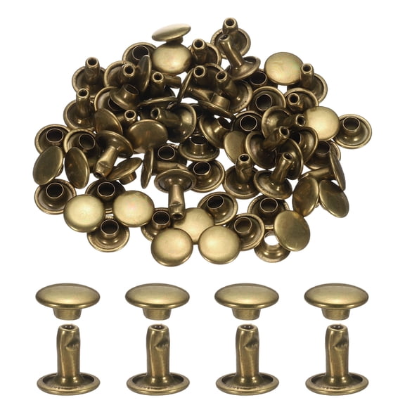 120Set Leather Rivets, 8mm Double Cap Rivet Tubular Metal Studs, Bronze