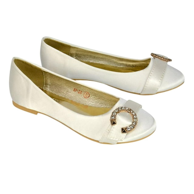 XY London Ballerines de Mariée pour Femmes en Ferne Broach à Strass devant