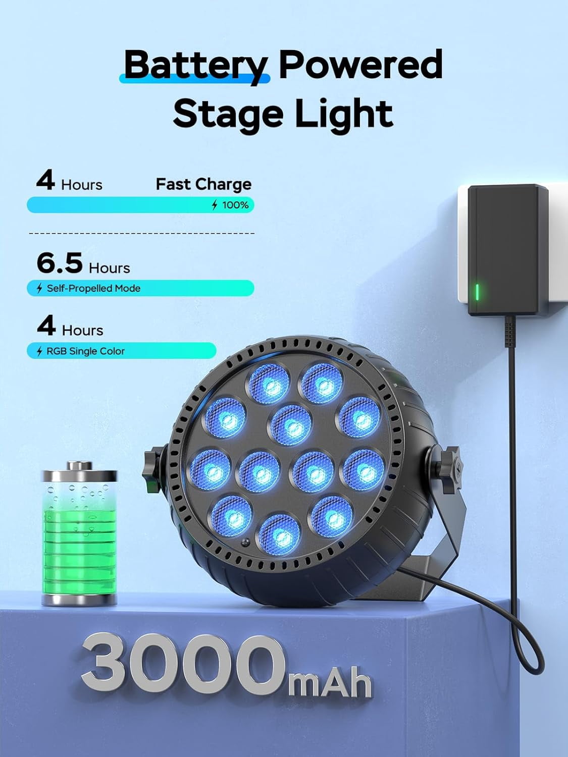 Mini Rechargeable Par Lights, Wireless 12 RGB Battery Powered Stage Lights, Sound Activated Remote Control Par Can Uplights for Indoor Events Wedding Party Church Club Stage Lighting, 4 Pack