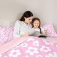 thumbnail image 4 of Homewish Pink Boho Floral Twin Comforter Sets,Kawaii Cartoon Themed Bedding Set,Pink Reversible,2pcs,1 Comforter and 1 Pillowcase, 4 of 7