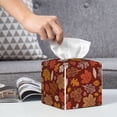 thumbnail image 6 of Lsque Autumn Warm Tone Maple Leaf Printed Tissue Box Cover Holder, Facial Paper Organizer Dispenser,Square with Bottom Belt, PVC Leather Decorative Organizer, 6 of 8