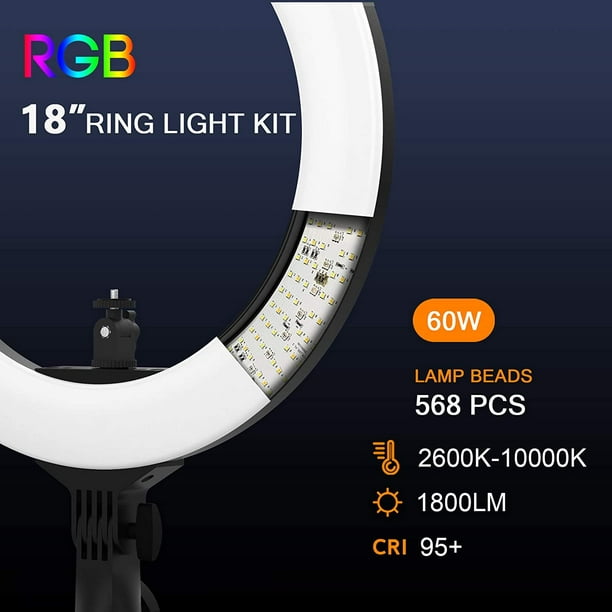 Kit lampe annulaire / anneau lumineux 18 sur trépied