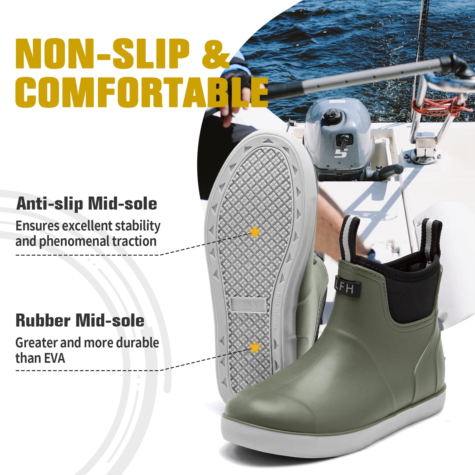 Lcamaw Deck Boots for Men，OutdoorRubber Fishing Garden Waterproof Ankle Rain Boots