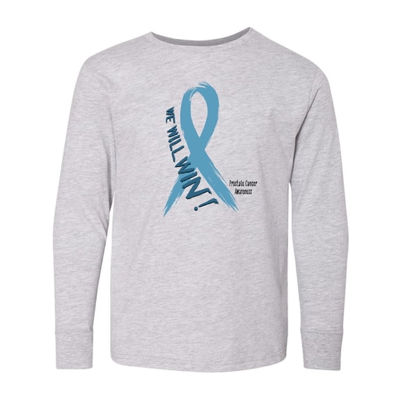 Inktastic We Will Win Against Prostate Cancer Ribbon Long Sleeve Youth T-Shirt