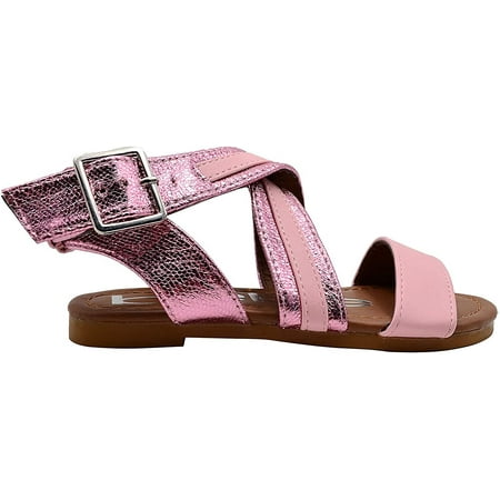 

bebe Girls Big Kid Criss Cross Metallic Trim Strap Fashion Summer Shoes