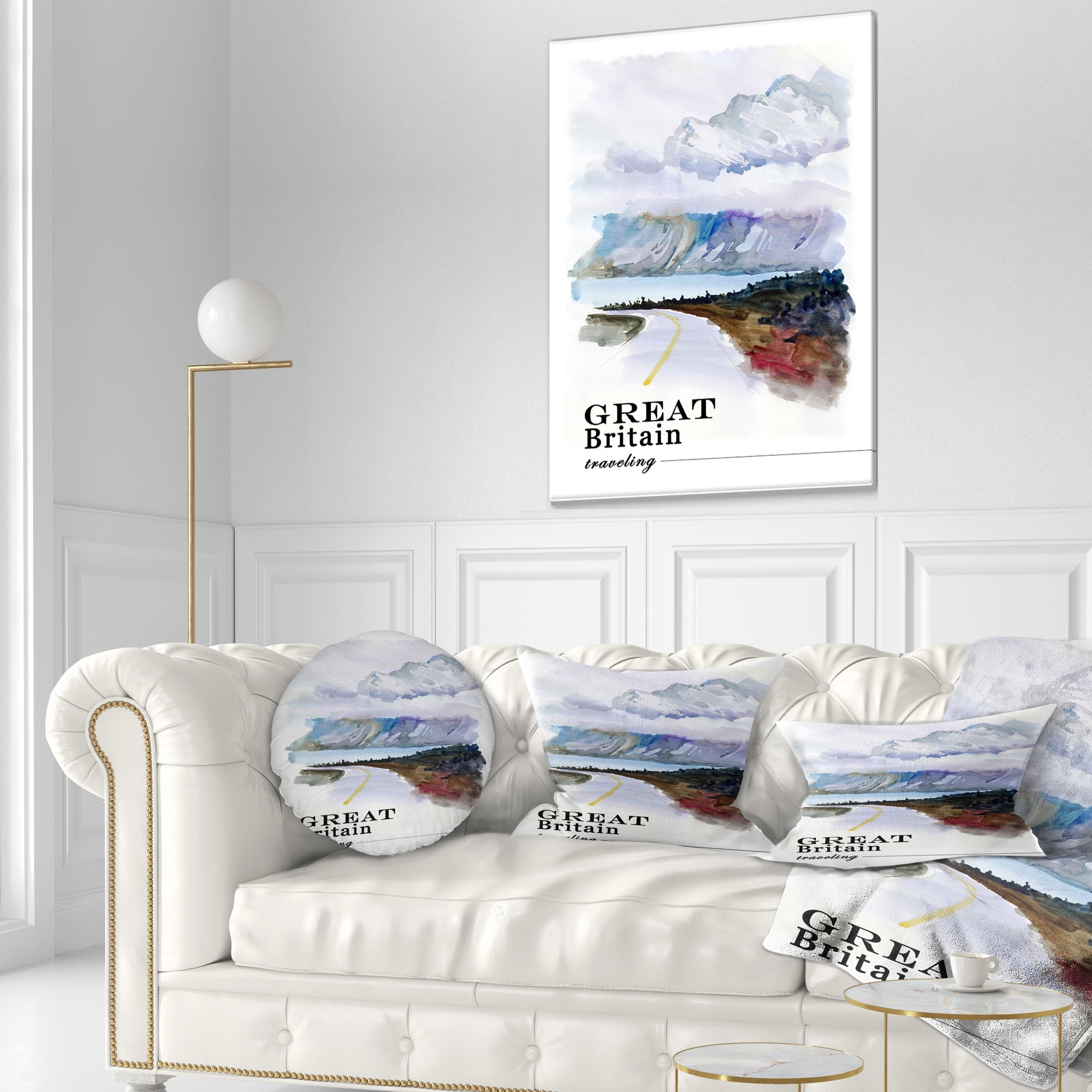 Designart England Cold Landscape - Cityscape Painting Throw Pillow - 12x20
