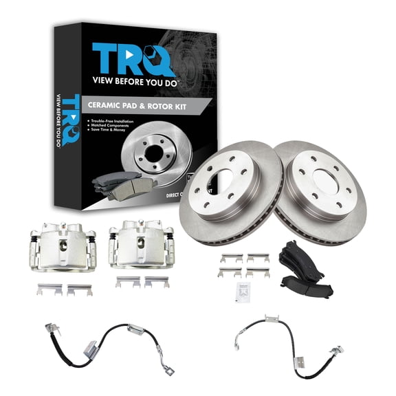 TRQ Front Brake Pad & Rotor Kit Brake Caliper Brake Hose Brake Pads Brake Rotor Ceramic Fits Select 2003-2005 Chevrolet Silverado 1500 GMC Sierra 1500