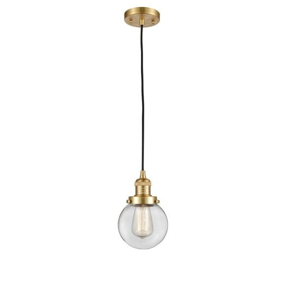 201C-SG-G202-6 Innovations Lighting Beacon - 1 Light Cord Hung Mini Pendant In Industrial Style-9.5 Inches Tall and 6 Inches Wide-Satin Gold