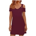 thumbnail image 2 of Women's Sleeveless V-Neck Button Midi Dress Fitted Waist Ruffle Hem Casual Sundress for Beach Daily Wear Wine XL, 2 of 7