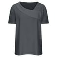 thumbnail image 4 of Olyvenn Women's Summer Tunic Crop Tops T-Shirts Stylish Fashion Trendy Short Sleeve Tees Knot Wrap Solid Tops Slant V-Neck Shirts Loose Casual Business Flowy Blouse Dressy Women Dark Gray 12, 4 of 6