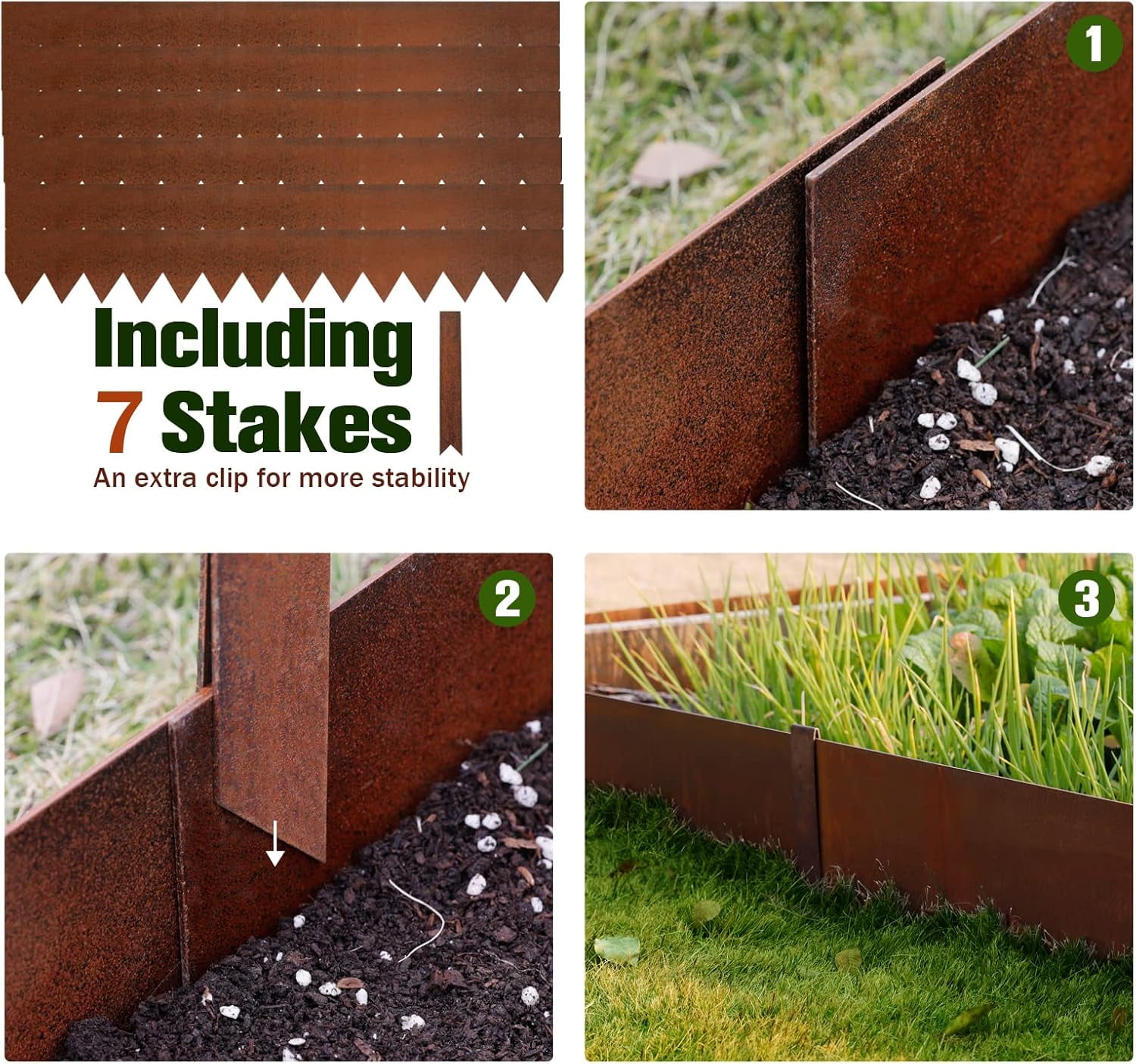 DAVYLINE 6 Pack Pre-Rusted Cor-Ten Steel Landscape Edging - 40" L x 5.5" H Each (20ft Total) - No-Dig Hammer-in Heavy Duty 14-Gauge Metal Edging Border w/ 7 Clips & Gloves - Edge for Lawn Yard