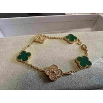 Natural Moissanite Round Cut Womens Five Flower Bracelets 14K Yellow Gold Plated