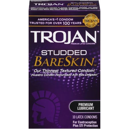 Trojan Studded Bareskin Lubricated Condoms, 10ct (Best Trojan Condoms For First Time)