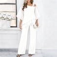 thumbnail image 1 of CIENVNSTG Mother Of The Bride Pant Suits Cold Shoulder Chiffon Ruffle Top And Wide Leg Pants Two Piece Pant Suit Wedding Guest Outfit White M, 1 of 4