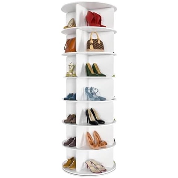 7 Tier Rotating Shoe Rack Tower, Free Standing 360° Shoe organizer Lazy Susan, Bag Display Rack Storage Round Carousel, Neat and Elegant Shoe Storage Solution