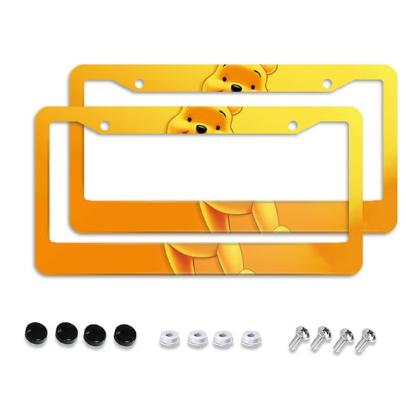 Winnie The Pooh Cartoon Car License Plate Frame 2 Pack, License Plate Cover Bracket Decorative Aluminum License Plate Frame Auto Accessories Unisex 11.8 X 5.9 Inch 2 Holes with Screws
