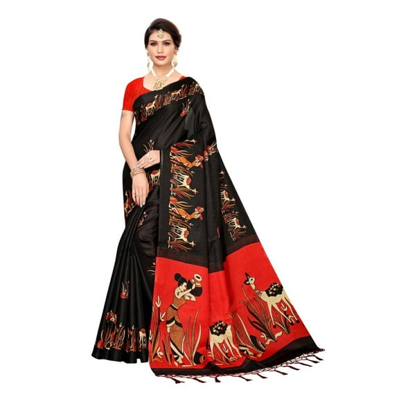 Multi color khadi cotton saree/sari with running blouse For Women/Girls