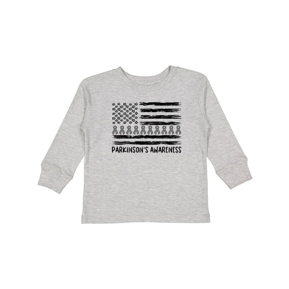 Inktastic Parkinson's Awareness Gray Ribbons and Flag Boys or Girls Long Sleeve Toddler T-Shirt