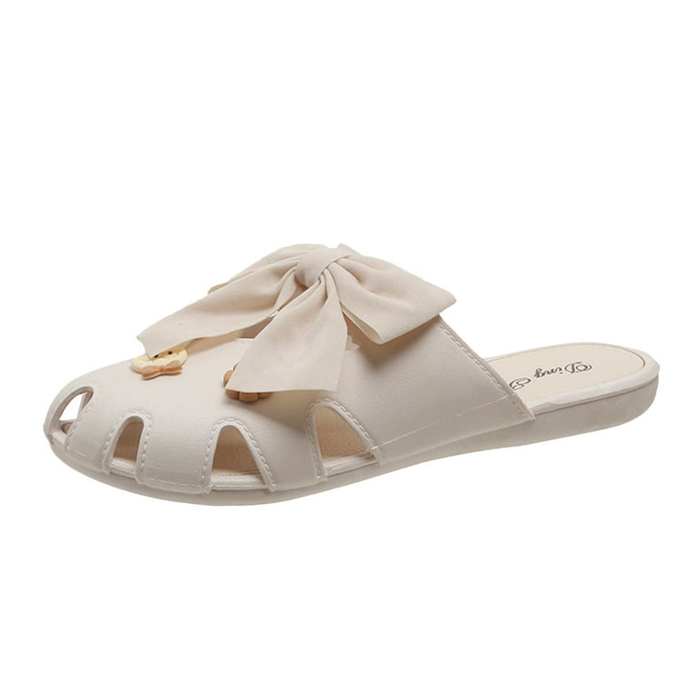 Cethrio Womens Comfortable Wedge Sandals- Wide Width Wedge Slip on Front  Close on Clearance Beige Dressy Sandals/ Slides Size 7.5 