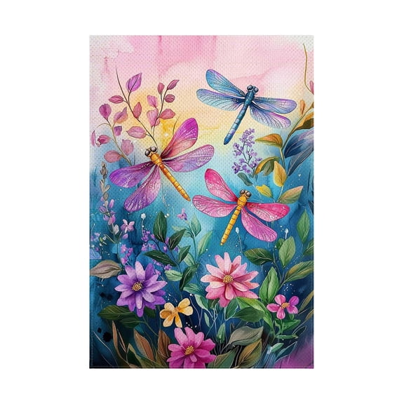Colorful Spring Summer Dragonfly Garden Flag Floral Flowers Garden Flag Vertical Double Sided Rustic Yard Lawn Outdoor Decor