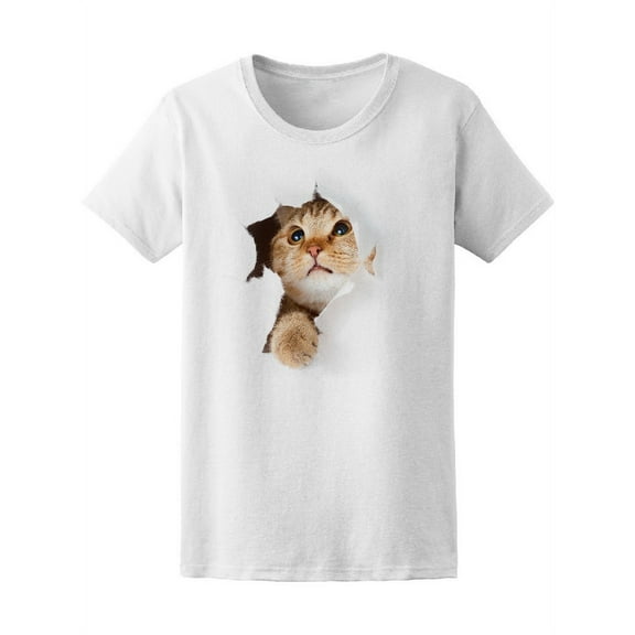 Funny Cat In Paper Side T-Shirt Women -Image by Shutterstock, Female XX-Large
