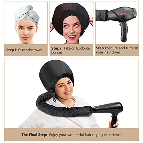 Bonnet Hood Hair Dryer Attachment with Blue Towel,Portable Cap Hand Free Adjustable for Care Deep Conditioning 