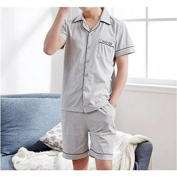 Mens Summer Short sleeve Cotton Pajamas Set Loungewear Set