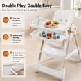 thumbnail image 2 of Baby High Chair for Babies and Toddlers, Foldable Feeding Chair with Wheels, Adjustable Seat Height, Backrest, Footrest, Removable Tray, PU Cushion, 5-Point Harness, White, 2 of 7