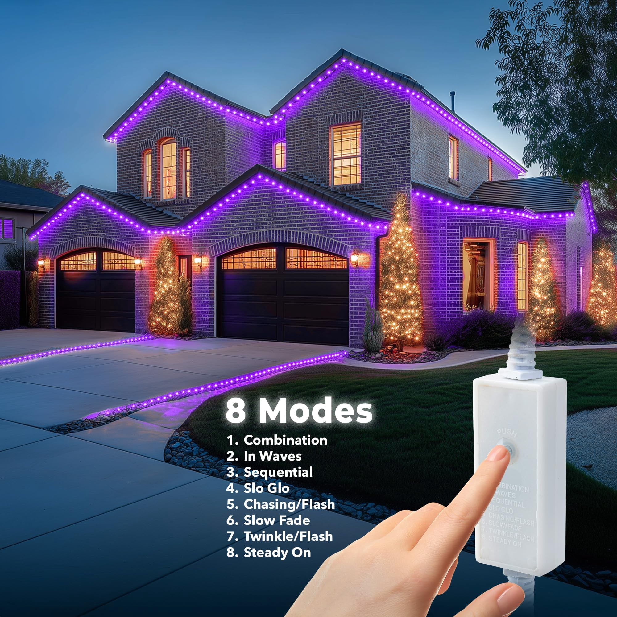 West Ivory 190LEDs, 25ft Purple LED Rope Light w/ 8 Mode, Connectable Outdoor Permanent Waterproof Accent Exterior Lighting, Safety Fuse, PVC Case, Holiday, Backyard Patio, Home Garden, Decorative