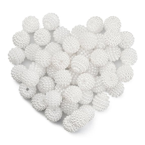 50Pcs Imitation Pearl Acrylic Beads Berry Beads Combined Beads Round White 10mm Hole: 1mm