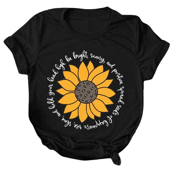 Gibobby Playera de Verano para Mujer Mujeres Casual Sunflower Camisas de imprenta Cuello corto de manga corta Tee Tops Tunic Blose(Negro,G)