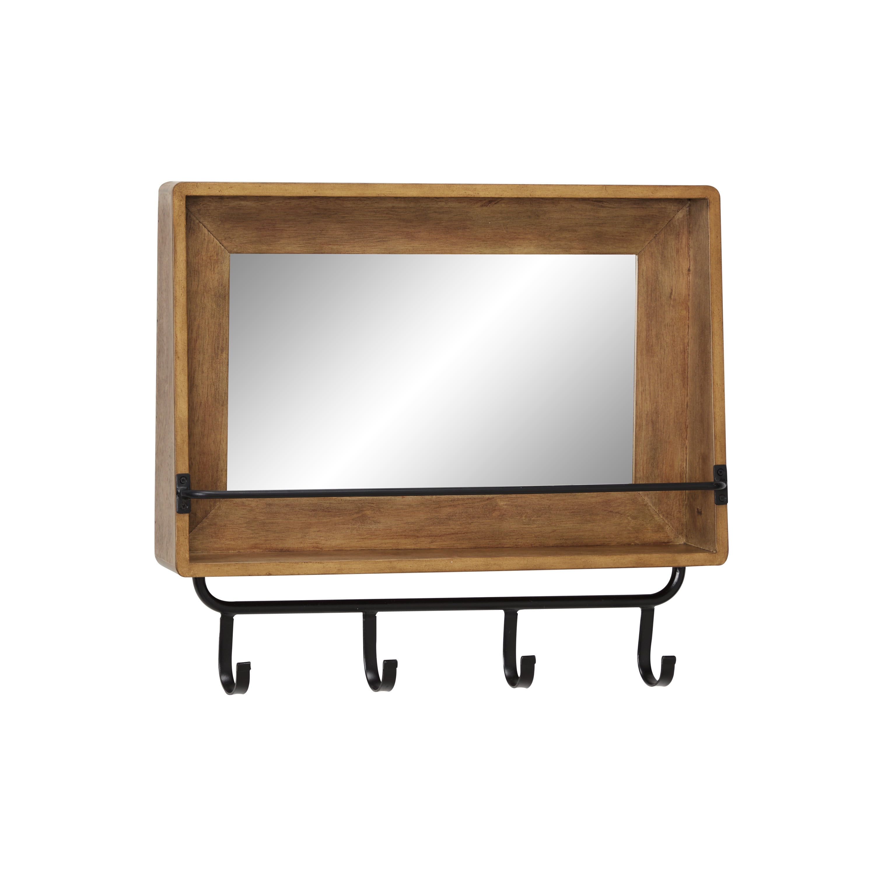 Decmode 43651 Rectangular Natural Wood Wall Mirror w/ Shelf & 4 Iron